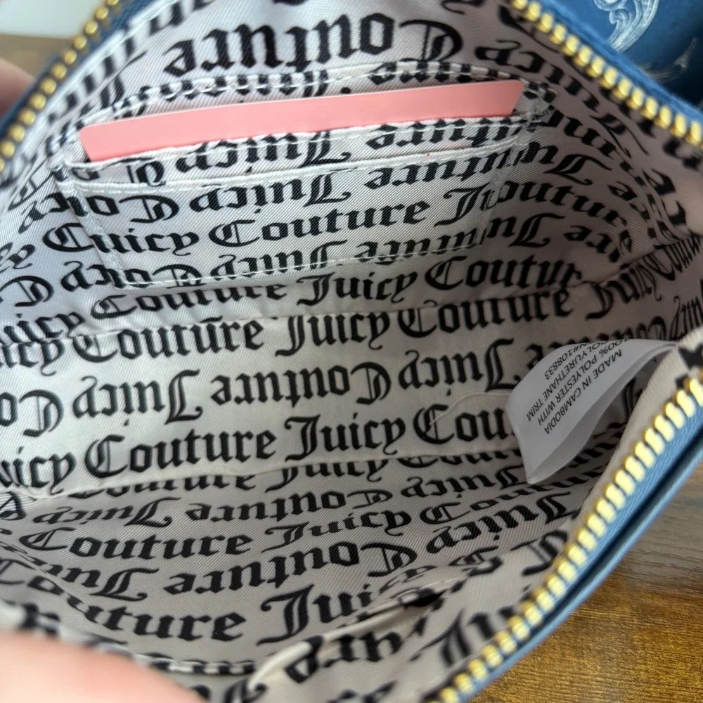 New Juicy Couture Need More Regal Blue Shoulder Hobo Handbag Wristlet Wallet Y2K
